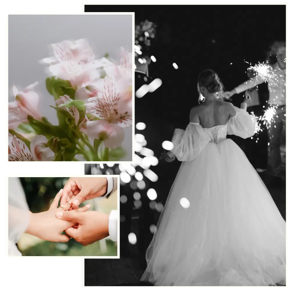 Bride in wedding dress holding sparklers during evening celebration at Borealis Bison Barns in Palmer Alaska