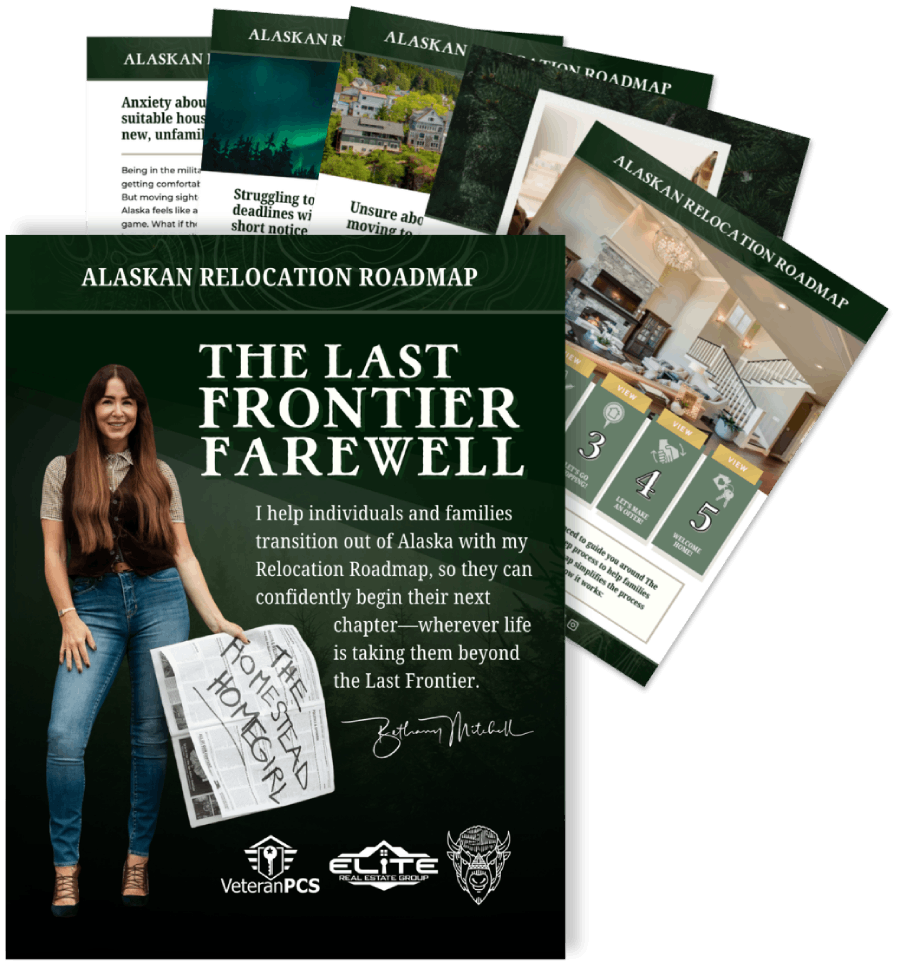 The Last Frontier Farewell by Bethany Mitchell with cover and interior previews from an Alaska relocation guide for people moving out of state.